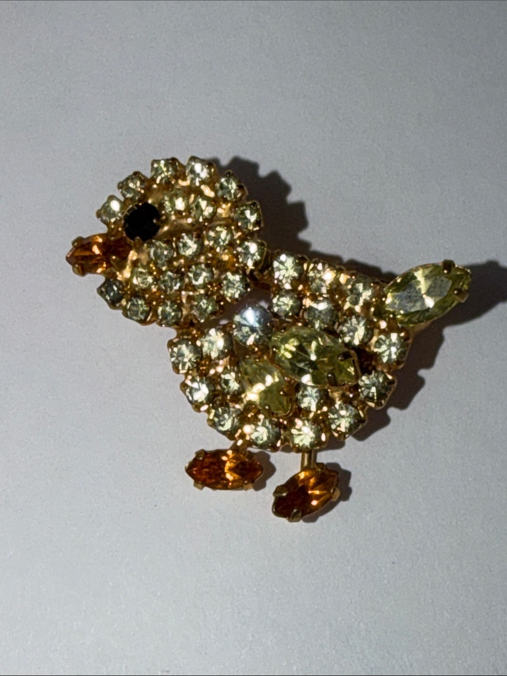 Gold Crystal Chick Brooch - Yellow Accent
